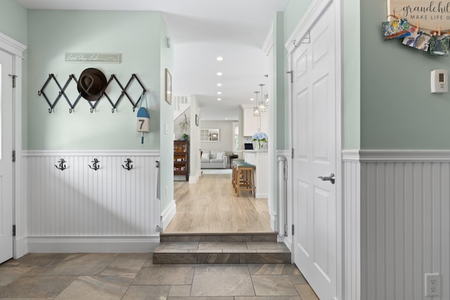 7 Passby Point Rd, Windham, ME 04062 - corridor featuring wainscoting, recessed lighting, and stone finish floors
