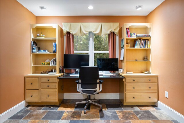 356 Brixham Rd, Eliot, ME 03903 - office space featuring built in desk, baseboards, and stone tile floors