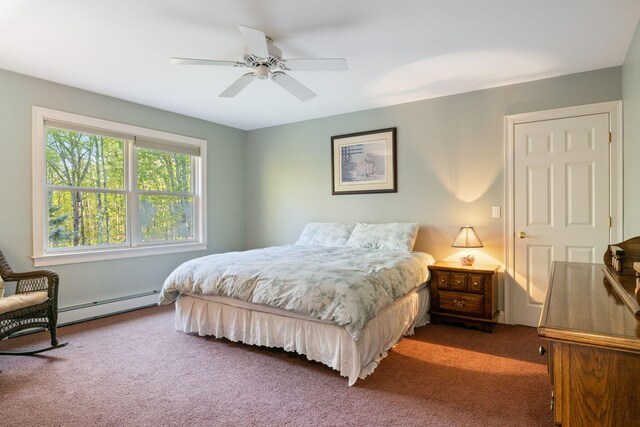 356 Brixham Rd, Eliot, ME 03903 - bedroom featuring a baseboard radiator, carpet, and a ceiling fan