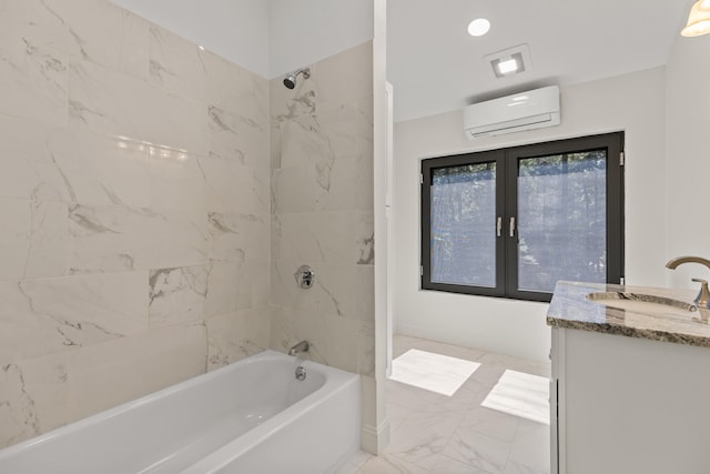 5 Zakelo Island Rd, Harrison, ME 04040 - full bath with a wall mounted air conditioner, marble finish flooring, shower / bathtub combination, and vanity