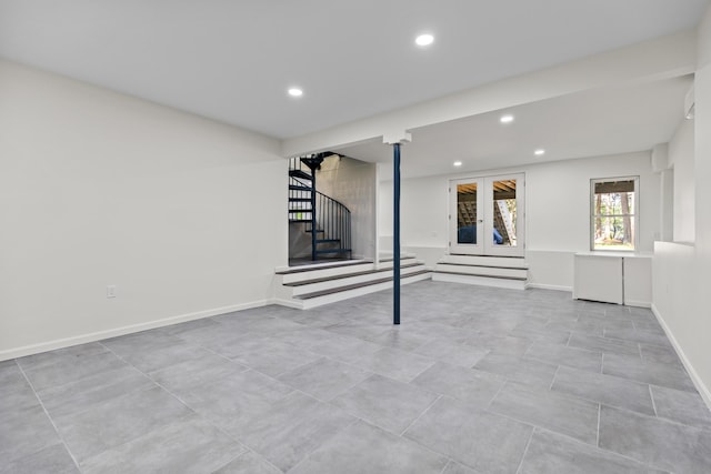 5 Zakelo Island Rd, Harrison, ME 04040 - basement featuring stairway, recessed lighting, baseboards, and tile patterned flooring