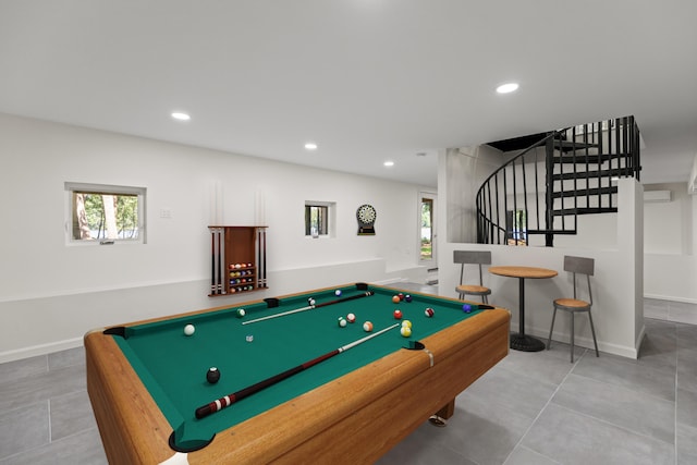 5 Zakelo Island Rd, Harrison, ME 04040 - playroom featuring plenty of natural light, pool table, recessed lighting, baseboards, and tile patterned flooring
