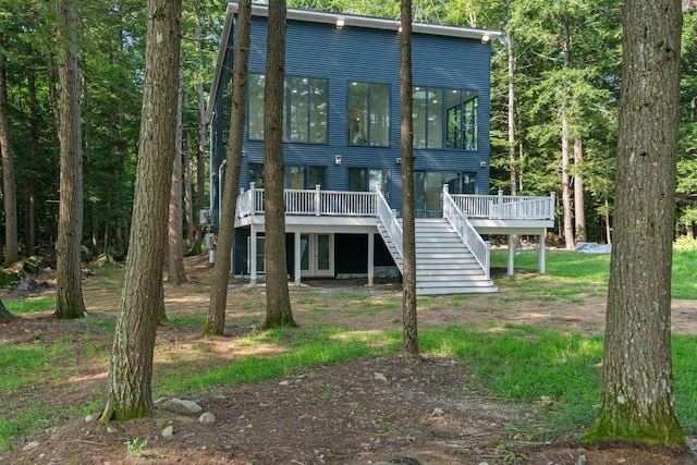 5 Zakelo Island Rd, Harrison, ME 04040 - rear view of property featuring stairway and a deck