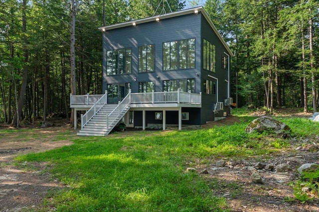 5 Zakelo Island Rd, Harrison, ME 04040 - back of property featuring stairs and a wooden deck