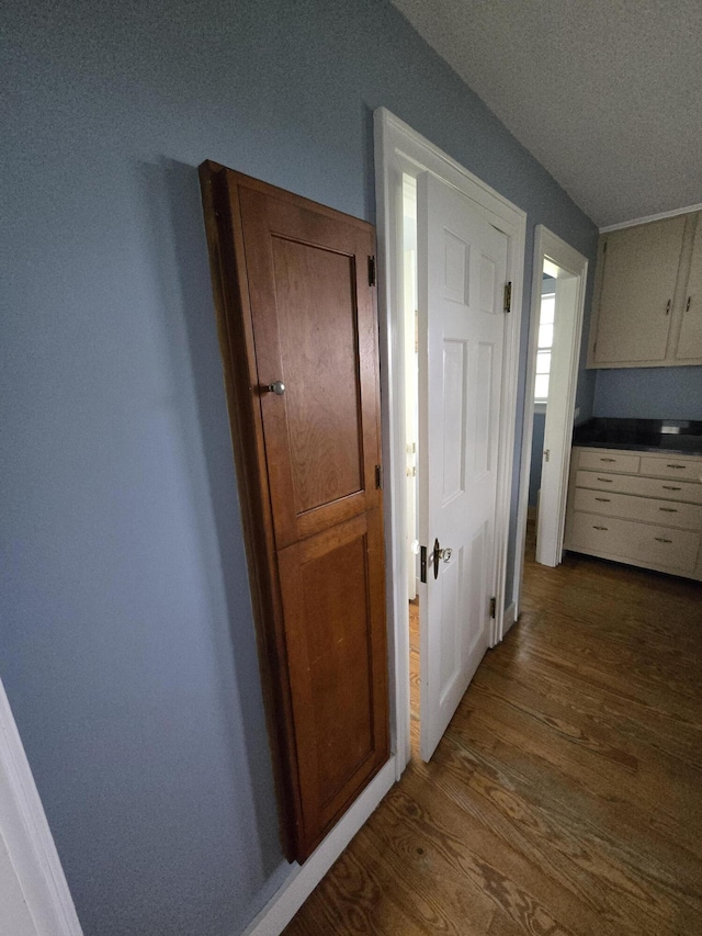22 Summer St, Lubec, ME 04652 - hallway featuring dark wood-style flooring and a textured ceiling