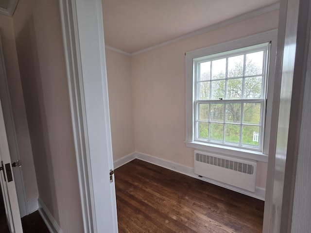 22 Summer St, Lubec, ME 04652 - spare room featuring radiator, crown molding, dark wood-style floors, and baseboards