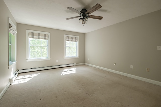 9 Eisenhower Ct, Naples, ME 04055 - unfurnished room with a baseboard radiator, light carpet, a ceiling fan, and baseboards