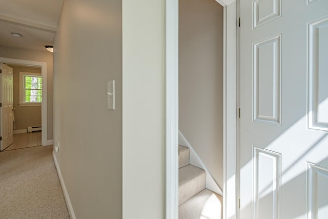 9 Eisenhower Ct, Naples, ME 04055 - stairs with carpet, baseboards, and baseboard heating