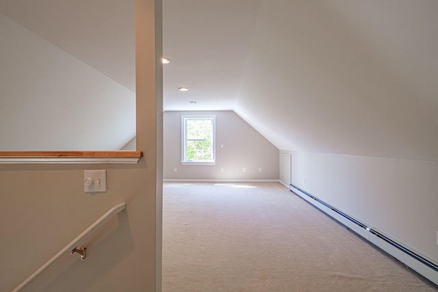 9 Eisenhower Ct, Naples, ME 04055 - additional living space featuring a baseboard radiator, vaulted ceiling, carpet, baseboards, and recessed lighting
