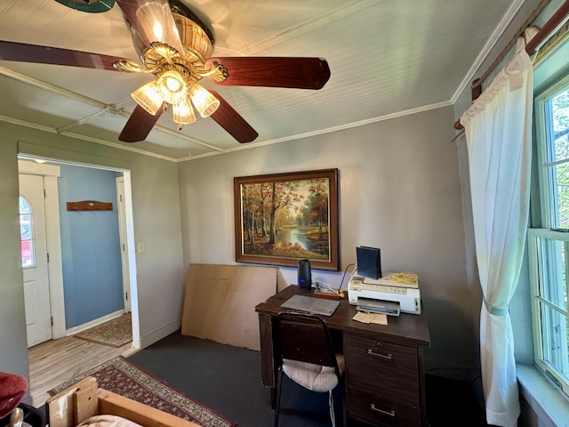 4 Main St, Saint Albans, ME 04971 - office area featuring a ceiling fan and crown molding