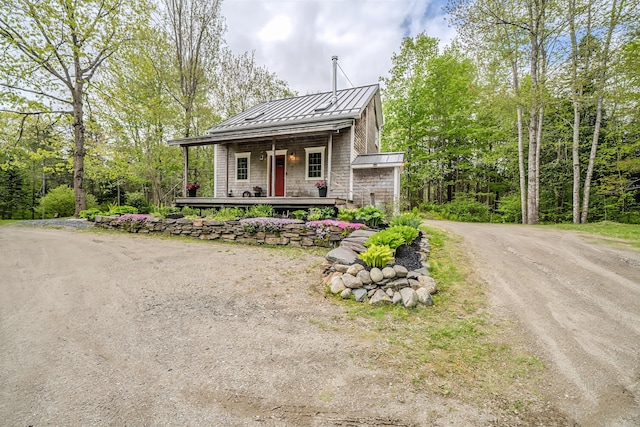 603 S Freedom Rd, Albion, ME 04910 - view of front of home featuring a standing seam roof, a porch, and metal roof