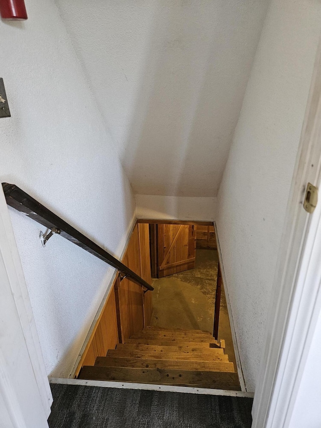 1377 Pushaw Rd, Glenburn, ME 04401 - stairway featuring vaulted ceiling
