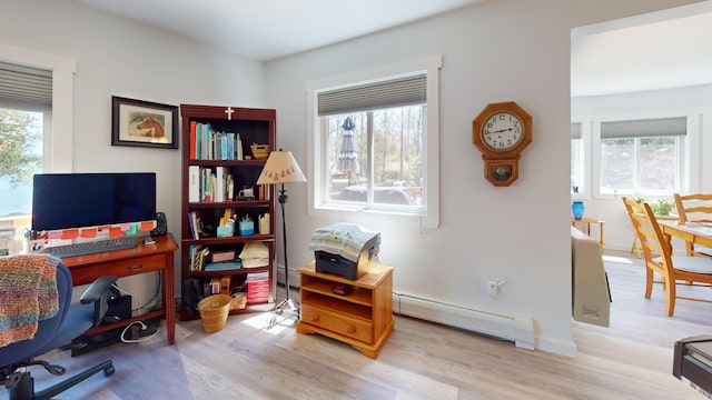11 Beethoven Ln, Enfield, ME 04493 - office space featuring a baseboard radiator, wood finished floors, healthy amount of natural light, and baseboards