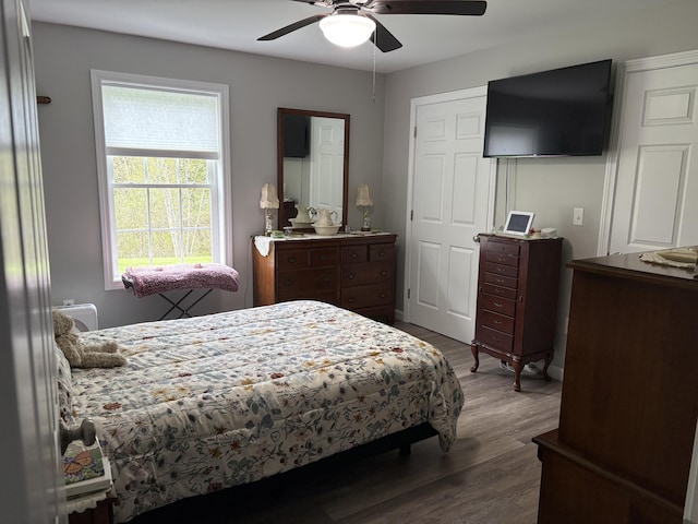 38 Deer Ridge Ln, Windsor, ME 04363 - bedroom featuring dark wood-style flooring and ceiling fan