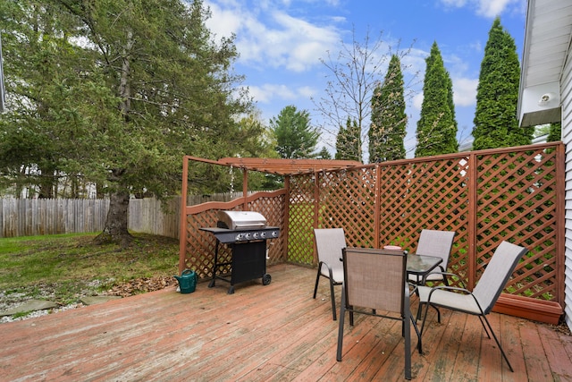 42 Sugarloaf Ln, Bangor, ME 04401 - wooden terrace featuring a grill, fence, and outdoor dining space