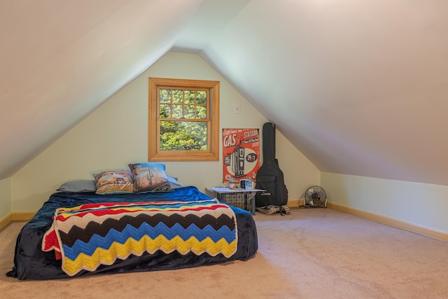 139 Havey Point Rd, Hancock, ME 04640 - carpeted bedroom with vaulted ceiling and baseboards