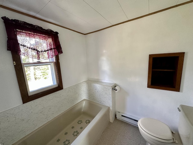 5 Polka Valley Rd, Sedgwick, ME 04676 - full bathroom featuring a baseboard heating unit, a bath, tile patterned flooring, and crown molding
