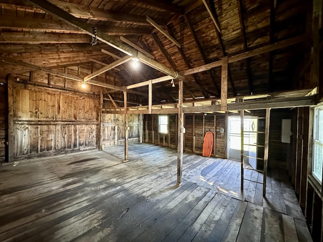 5 Polka Valley Rd, Sedgwick, ME 04676 - misc room with vaulted ceiling, dark wood-style floors, and wood walls
