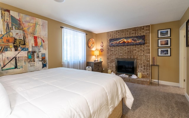 19 Brookside Dr, Falmouth, ME 04105 - bedroom featuring carpet, a brick fireplace, and baseboards