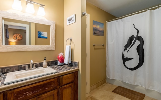 19 Brookside Dr, Falmouth, ME 04105 - full bathroom with vanity, shower / bathtub combination with curtain, and tile patterned flooring