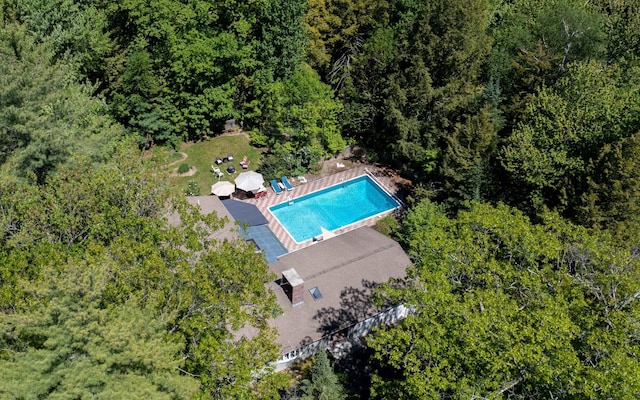 19 Brookside Dr, Falmouth, ME 04105 - drone / aerial view of a pool and a heavily wooded area
