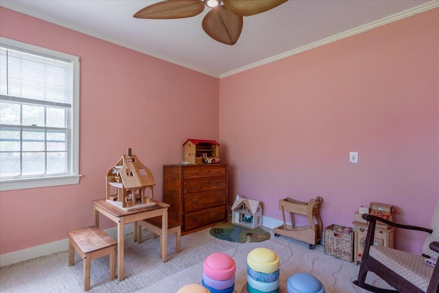34 Admonten Ave, Rockland, ME 04841 - interior space featuring carpet, baseboards, crown molding, and a ceiling fan