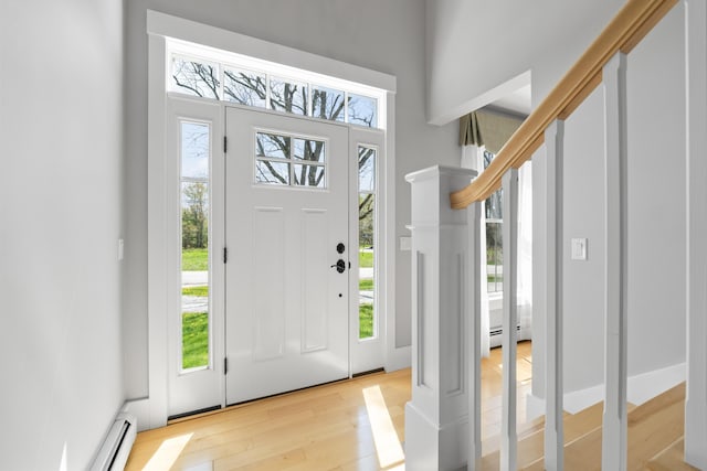 246 Coombs Rd, Brunswick, ME 04011 - foyer entrance featuring light wood finished floors and a baseboard radiator