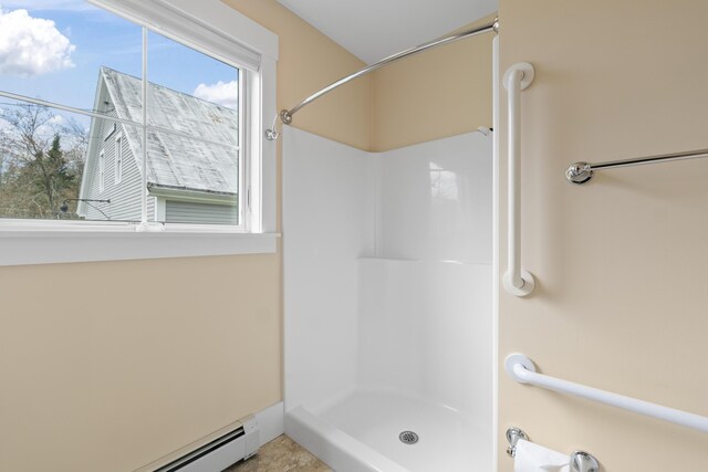 246 Coombs Rd, Brunswick, ME 04011 - full bathroom featuring a baseboard heating unit and a shower