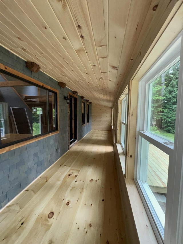 40 Birch Way, Stetson, ME 04488 - corridor with wood-type flooring and wooden ceiling