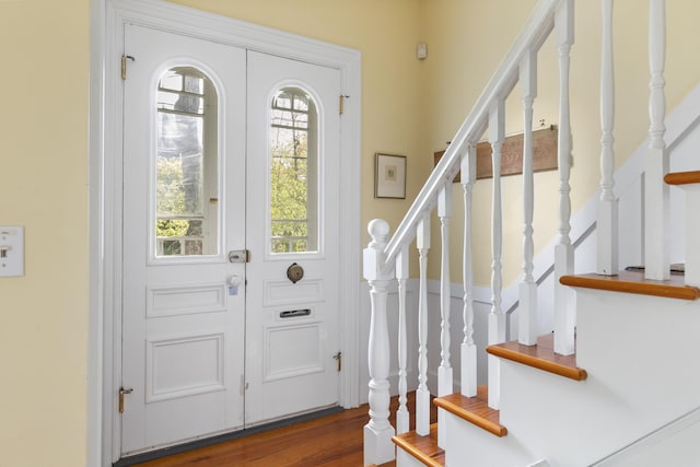 37 Mountain St, Camden, ME 04843 - foyer entrance with stairway and wood finished floors