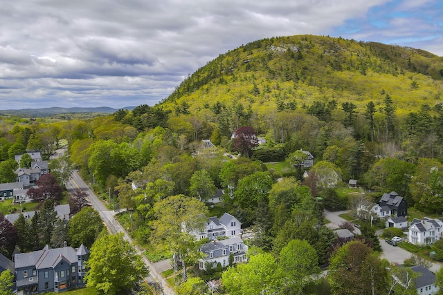37 Mountain St, Camden, ME 04843 - view of property location featuring a heavily wooded area, a mountain backdrop, and nearby suburban area