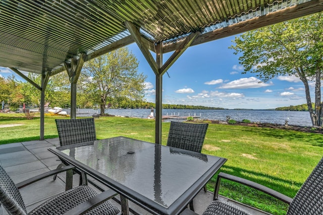 117 Pinkhams Cove Rd, Belgrade, ME 04917 - view of patio featuring a water view and outdoor dining area