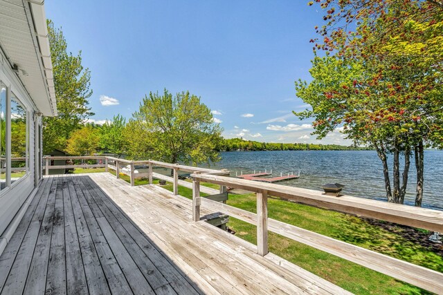 117 Pinkhams Cove Rd, Belgrade, ME 04917 - deck featuring a water view and a dock