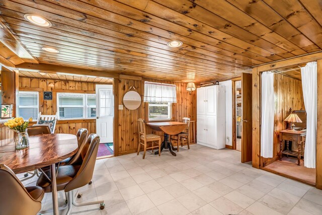 117 Pinkhams Cove Rd, Belgrade, ME 04917 - dining space with wood ceiling and wood walls