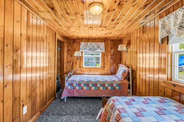 117 Pinkhams Cove Rd, Belgrade, ME 04917 - carpeted bedroom with wood ceiling and wood walls