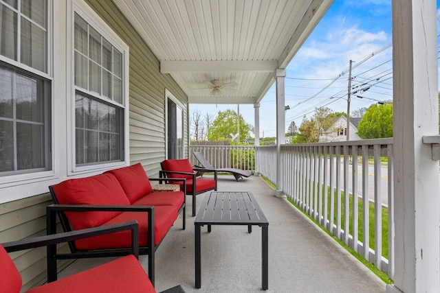 107 Elm St, South Portland, ME 04106 - covered porch featuring ceiling fan and an outdoor hangout area