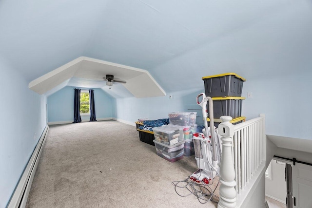 107 Elm St, South Portland, ME 04106 - additional living space featuring a baseboard radiator, vaulted ceiling, and carpet