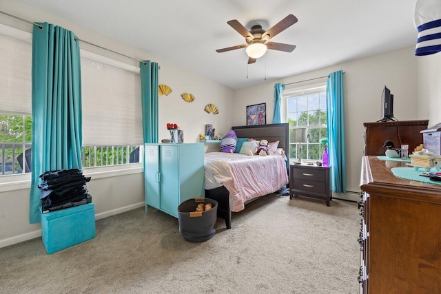 107 Elm St, South Portland, ME 04106 - carpeted bedroom with a ceiling fan, baseboards, and a baseboard heating unit