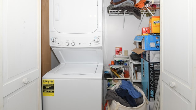 19 Pine Acres Dr, Cornish, ME 04020 - laundry room featuring stacked washer / dryer