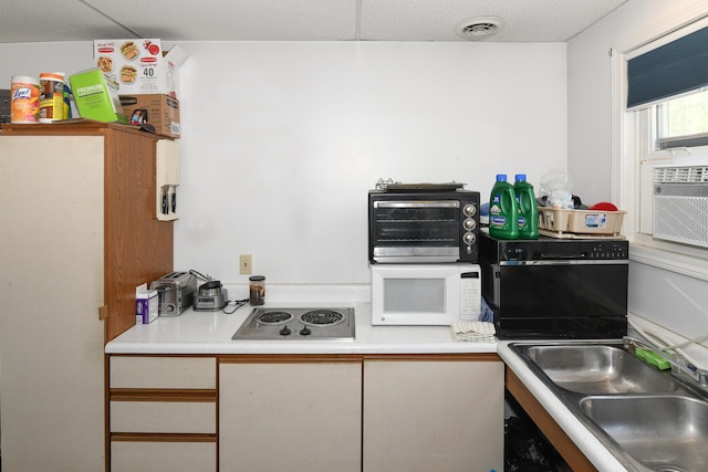 19 Pine Acres Dr, Cornish, ME 04020 - kitchen with white microwave, a sink, electric cooktop, and light countertops