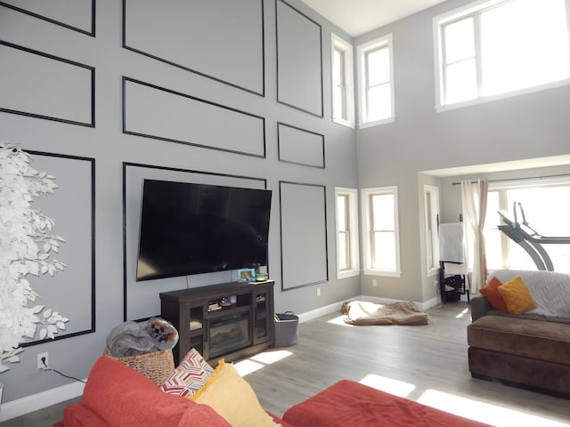 80 Pasture Ln, Brownfield, ME 04010 - living area featuring baseboards, wood finished floors, and a high ceiling