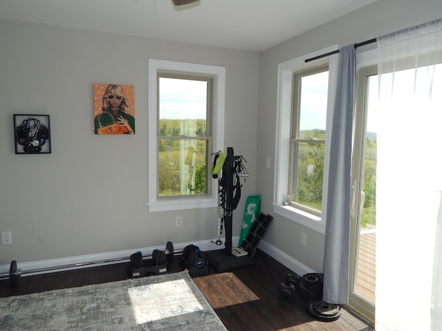 80 Pasture Ln, Brownfield, ME 04010 - workout room with dark wood-style floors and baseboards