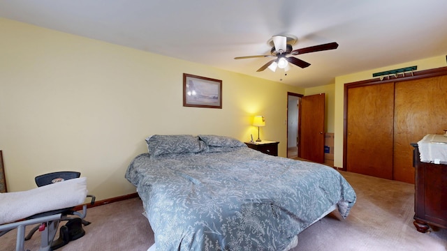 76 School St, Baldwin, ME 04024 - bedroom with carpet flooring, a closet, and a ceiling fan