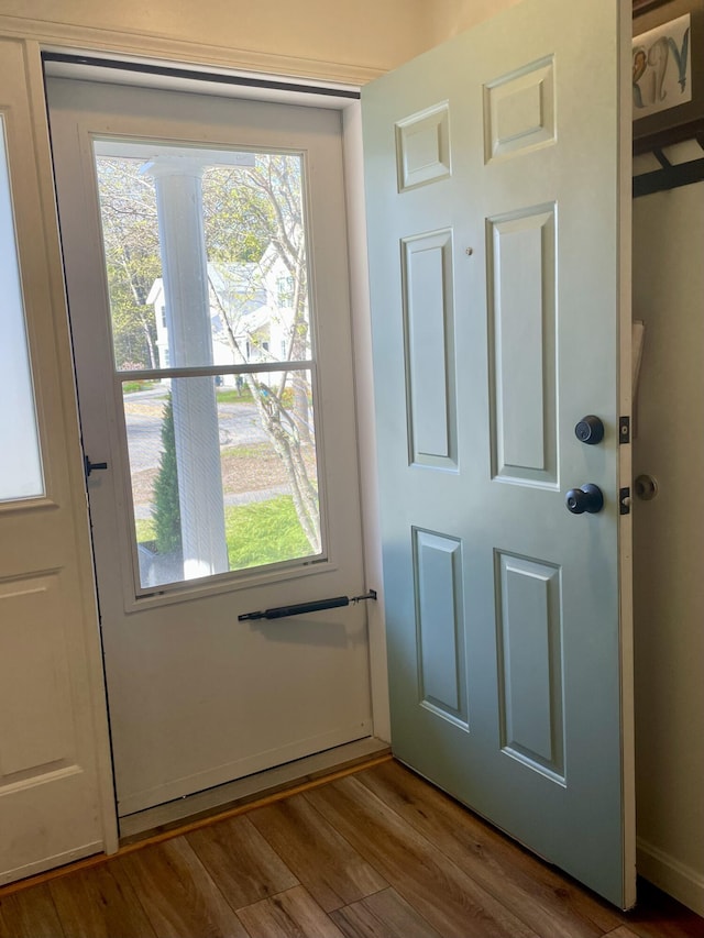 entryway with wood finished floors