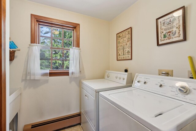 30 Fairfield Dr, Kennebunk, ME 04043 - laundry area featuring a baseboard heating unit and separate washer and dryer