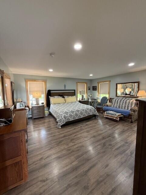 1027 Gardner Creek Rd, Wade, ME 04786 - bedroom featuring dark wood-style flooring and recessed lighting