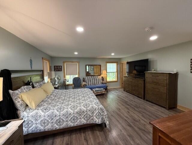 1027 Gardner Creek Rd, Wade, ME 04786 - bedroom with dark wood-style floors and recessed lighting