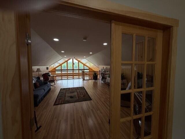 1027 Gardner Creek Rd, Wade, ME 04786 - additional living space with lofted ceiling, wood finished floors, and recessed lighting