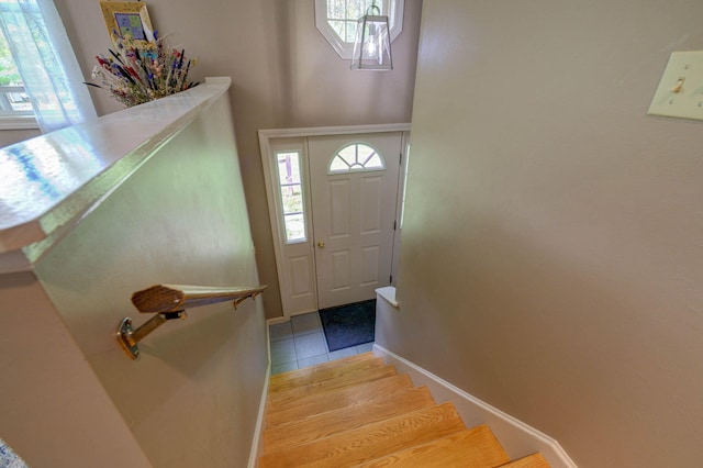 74 Spear Rd, Standish, ME 04084 - staircase with tile patterned flooring and baseboards