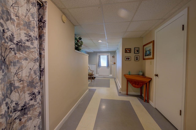 74 Spear Rd, Standish, ME 04084 - hallway featuring a drop ceiling, baseboards, recessed lighting, and light flooring